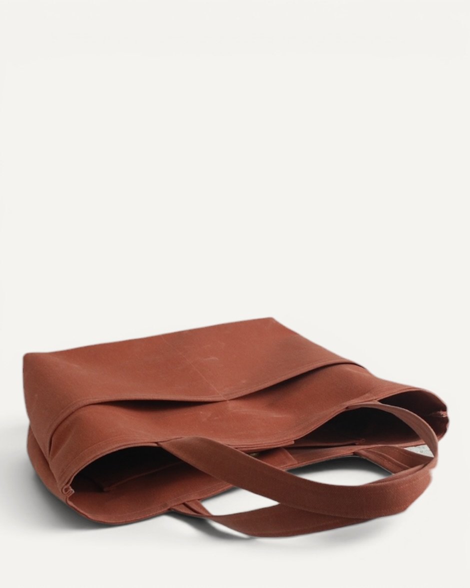 Waxed Canvas Tote Bag Kiremit - Görsel 3