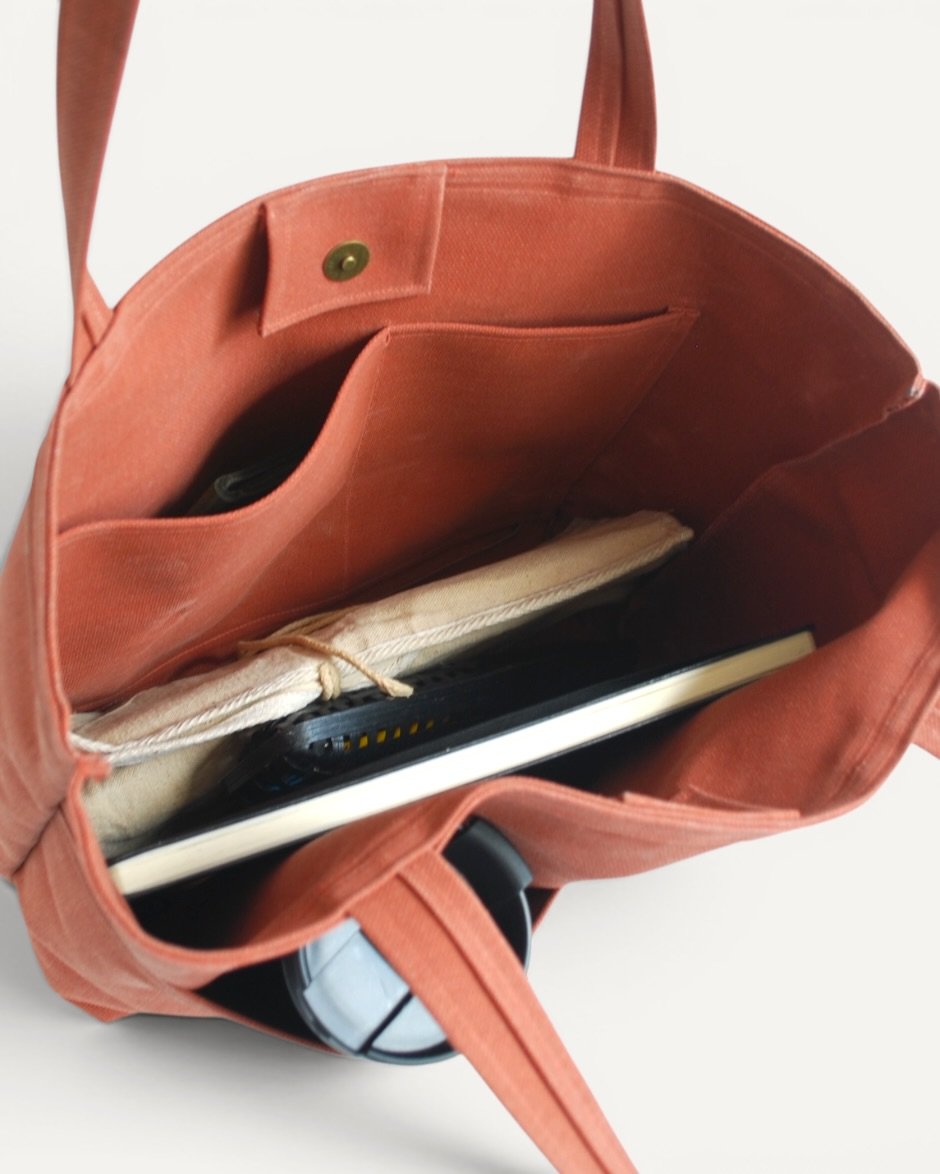 Waxed Canvas Tote Bag Kiremit - Görsel 2