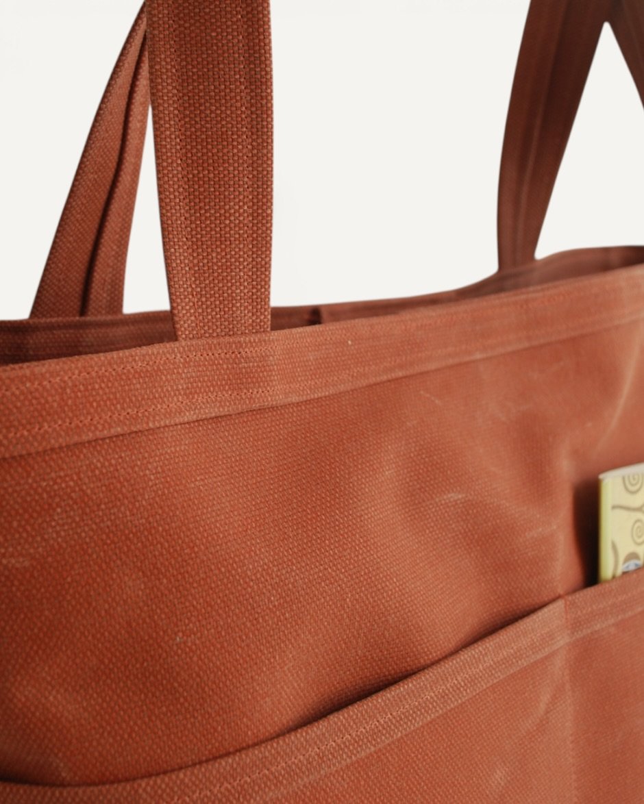Waxed Canvas Tote Bag Kiremit - Görsel 4