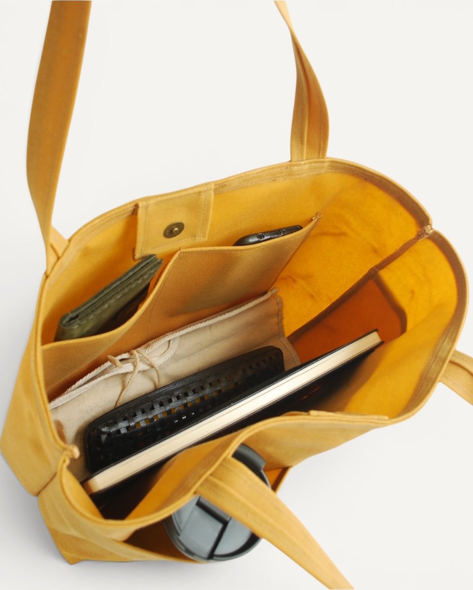 Waxed Canvas Tote Bag Hardal - Görsel 2