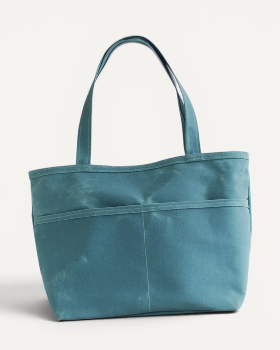 Waxed Canvas Tote Bag Mavi - Görsel 5