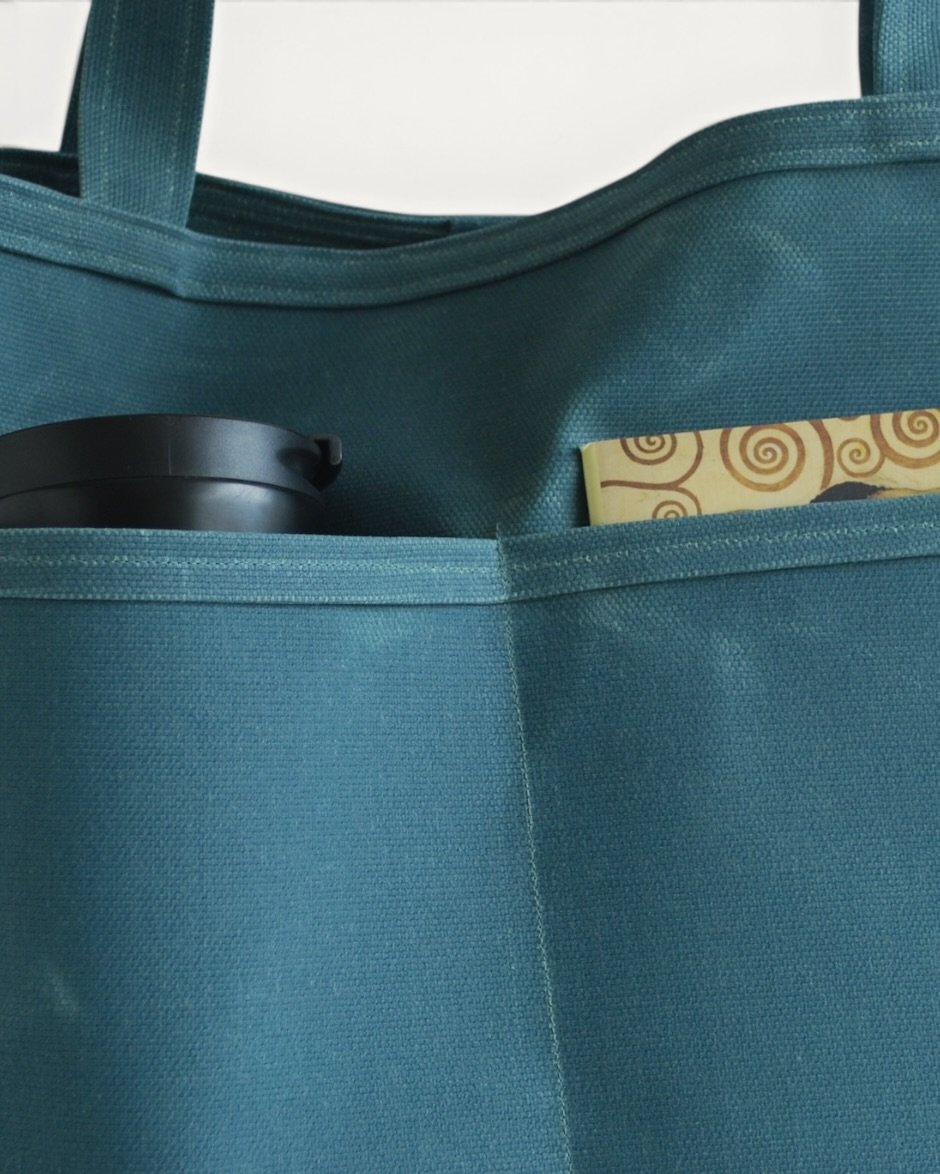 Waxed Canvas Tote Bag Mavi - Görsel 3
