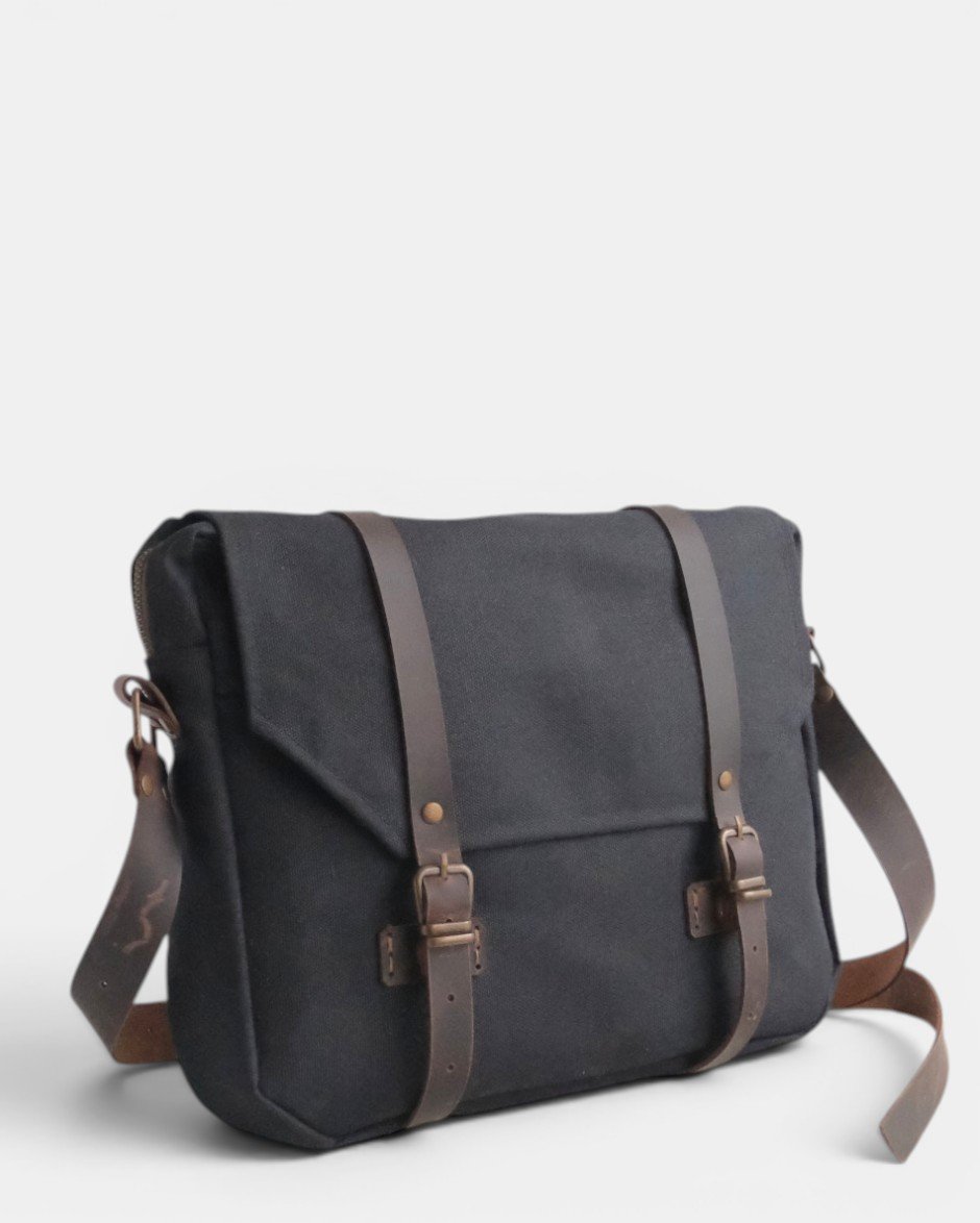 Waxed Canvas Messenger Bag Siyah - Görsel 5